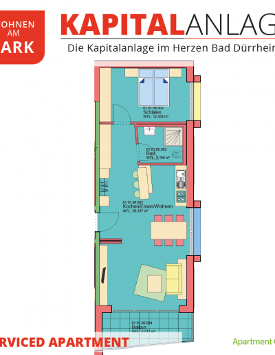 Immobilien Kapitalanlage – Serviced Apartment "Wohnen am Park", Bad Dürrheim – Grundriss Apartment 01.06